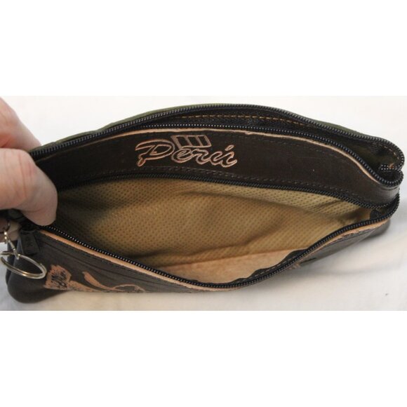 Peruvian Peru Leather Pouch Wallet tooled Native Llama Machu Picchu Zipper - Picture 5 of 5